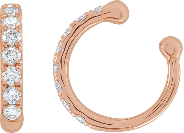 14K Gold Round Natural Diamond Accented Ear Cuff - Rose Gold