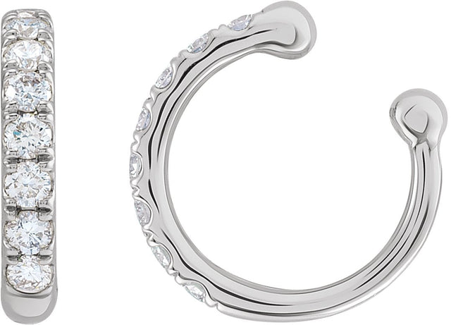 14K Gold Round Natural Diamond Accented Ear Cuff - White Gold