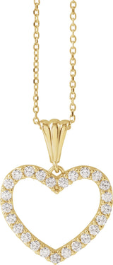 14K Gold Round Natural Diamond Heart Necklace – up to 3/8 CTW - Yellow Gold