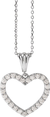 14K Gold Round Natural Diamond Heart Necklace – up to 3/8 CTW - White Gold