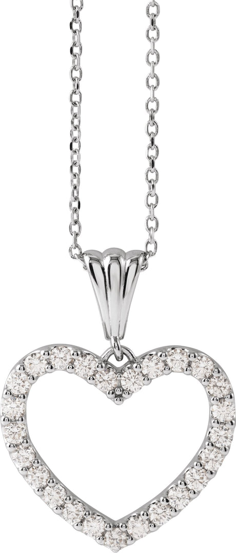 14K Gold Round Natural Diamond Heart Necklace – up to 3/8 CTW - White Gold