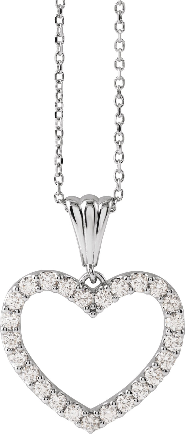 14K Gold Round Natural Diamond Heart Necklace – up to 3/8 CTW - White Gold