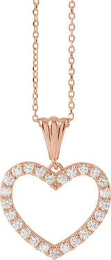 14K Gold Round Natural Diamond Heart Necklace – up to 3/8 CTW - Rose Gold