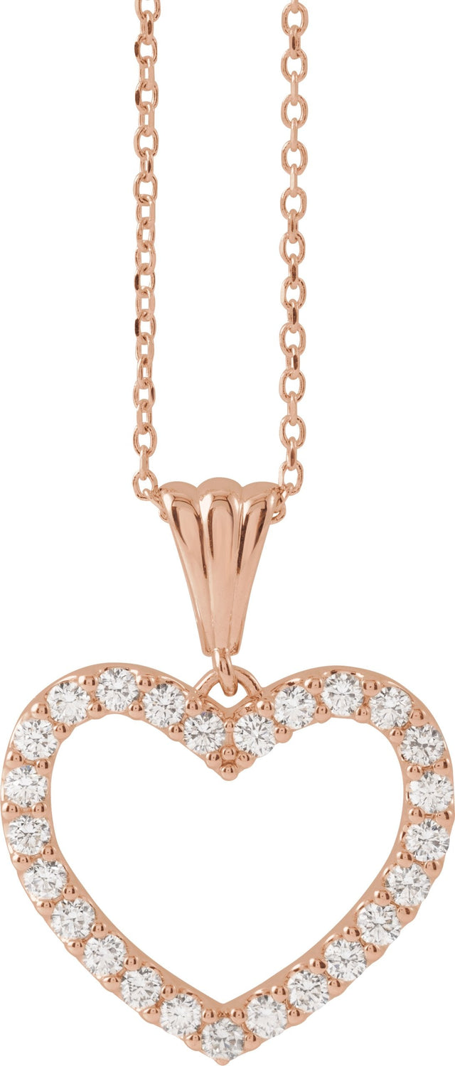 14K Gold Round Natural Diamond Heart Necklace – up to 3/8 CTW - Rose Gold