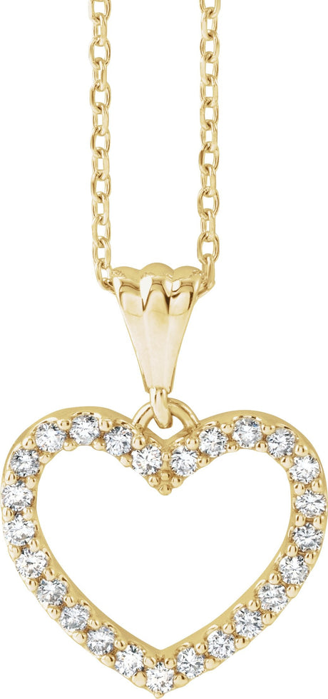 14K Gold Round Natural Diamond Heart Necklace – up to 3/8 CTW - Yellow Gold