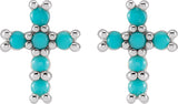Platinum Round Natural Turquoise Cross Earrings - view 2