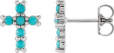Platinum Round Natural Turquoise Cross Earrings