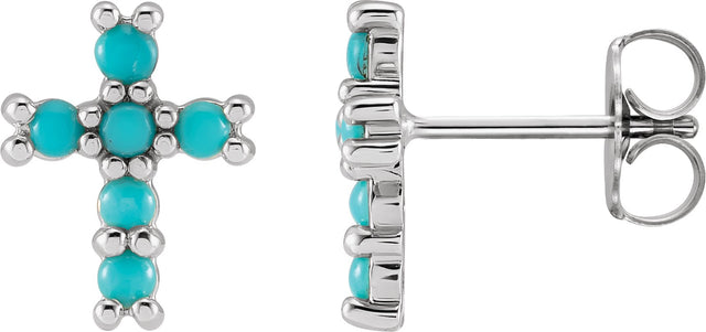 Platinum Round Natural Turquoise Cross Earrings