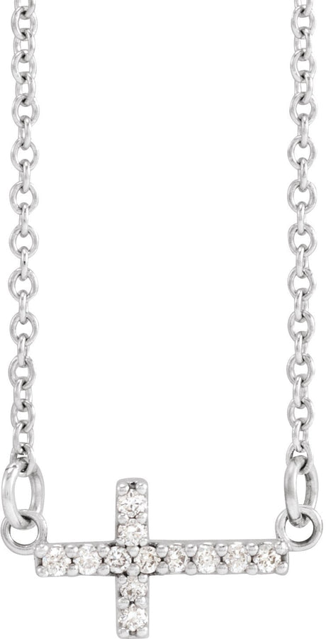 Platinum Round Natural Diamond Sideways Cross Necklace