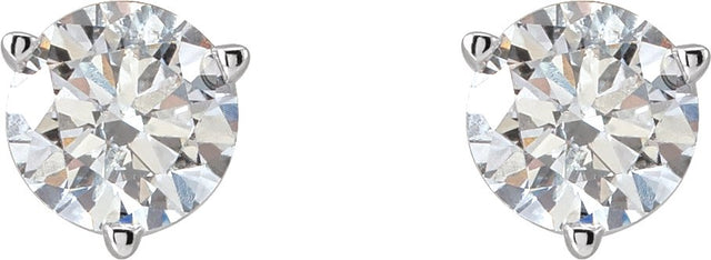 14K Gold Natural Diamond Round 3-Prong Stud Earrings - White Gold - view 2