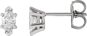 Platinum Natural Diamond Marquise 6-Prong V-End Stud Earrings