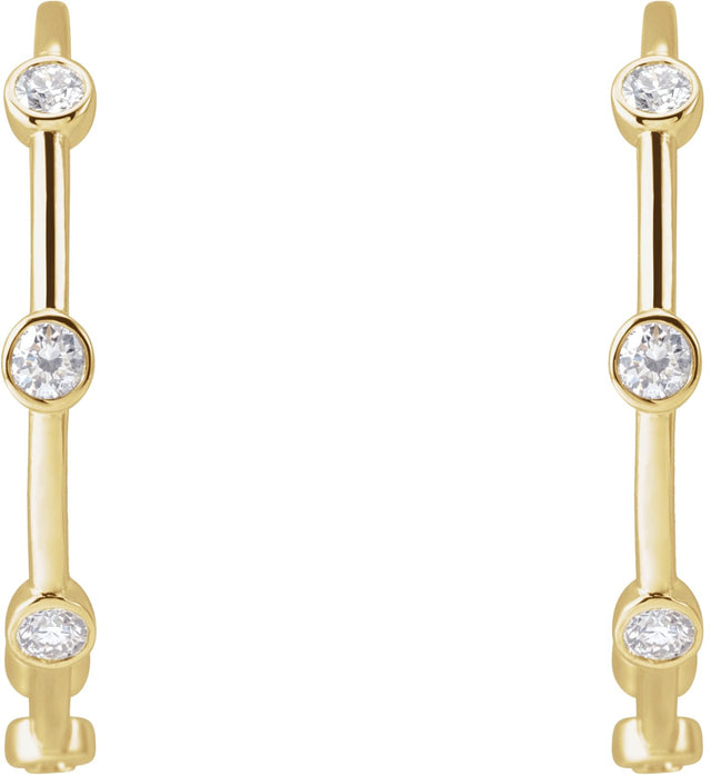 14K Gold Round Natural Diamond Bezel-Set Hoop Earrings – 2-2.5mm Stones - Yellow Gold - view 2