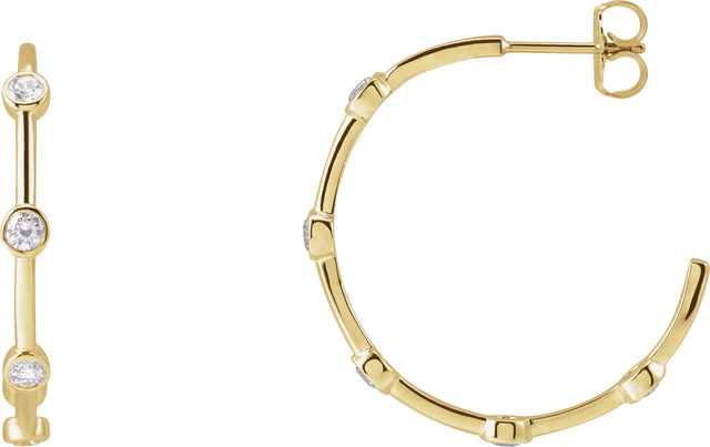 14K Gold Round Natural Diamond Bezel-Set Hoop Earrings – 2-2.5mm Stones - Yellow Gold
