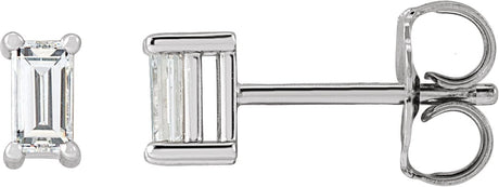 14K Gold Natural Diamond Straight Baguette 4-Prong Stud Earrings - White Gold