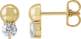 14K Gold Round Natural Diamond Accented Bead Earrings - Yellow Gold