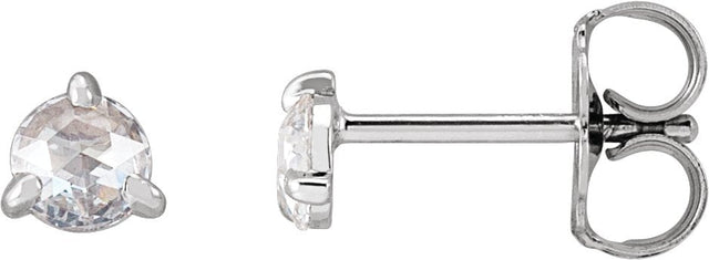 Platinum Natural Diamond Round 3-Prong Claw Rose-Cut Stud Earrings