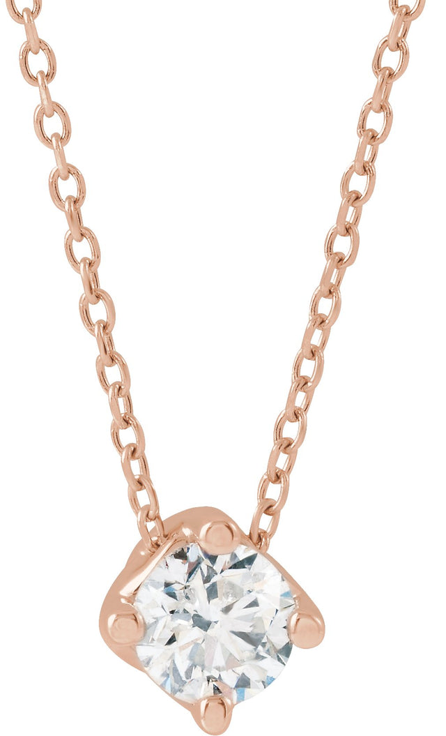 14K Gold Round Natural Diamond Solitaire Necklace or Slide Pendant - Rose Gold