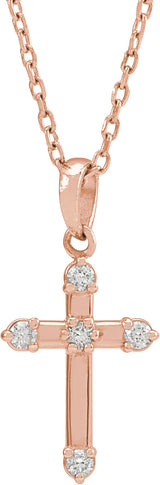 14K Gold Round Natural Diamond Cross Necklace or Pendant – up to 0.07 CTW - Rose Gold