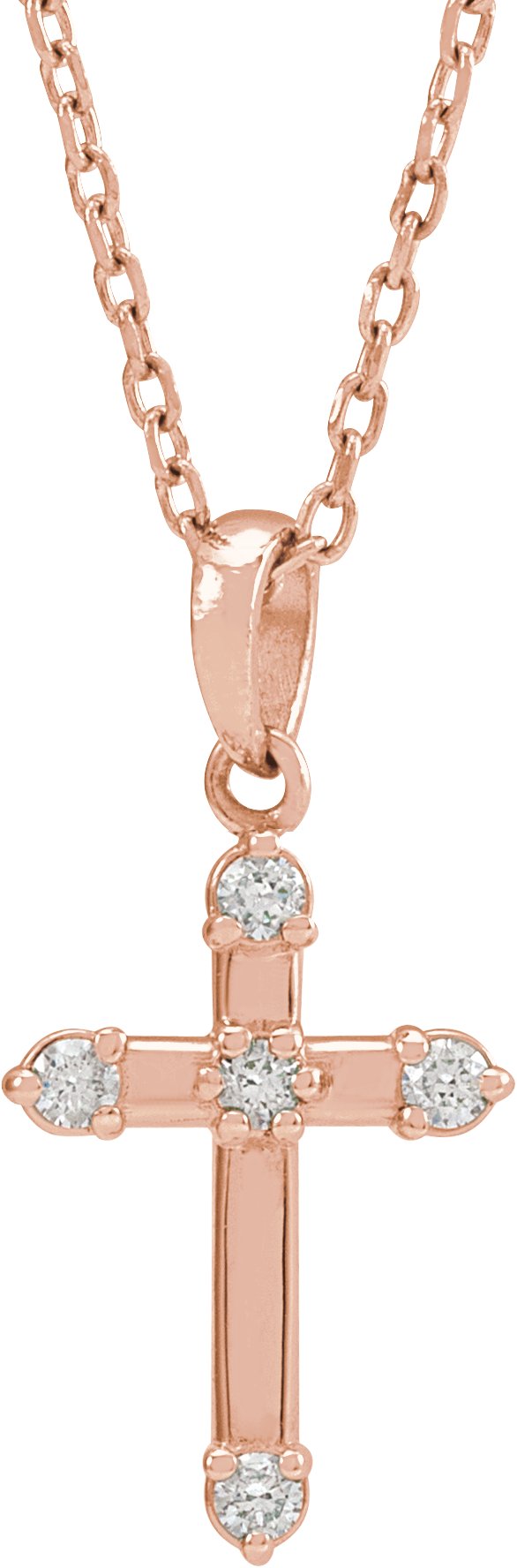14K Gold Round Natural Diamond Cross Necklace or Pendant – up to 0.07 CTW - Rose Gold