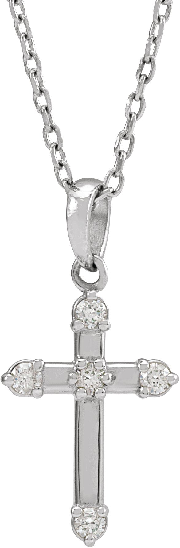 14K Gold Round Natural Diamond Cross Necklace or Pendant – up to 0.07 CTW - White Gold