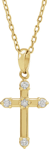14K Gold Round Natural Diamond Cross Necklace or Pendant – up to 0.07 CTW - Yellow Gold