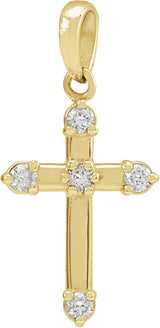 14K Gold Round Natural Diamond Cross Necklace or Pendant – up to 0.07 CTW - Yellow Gold
