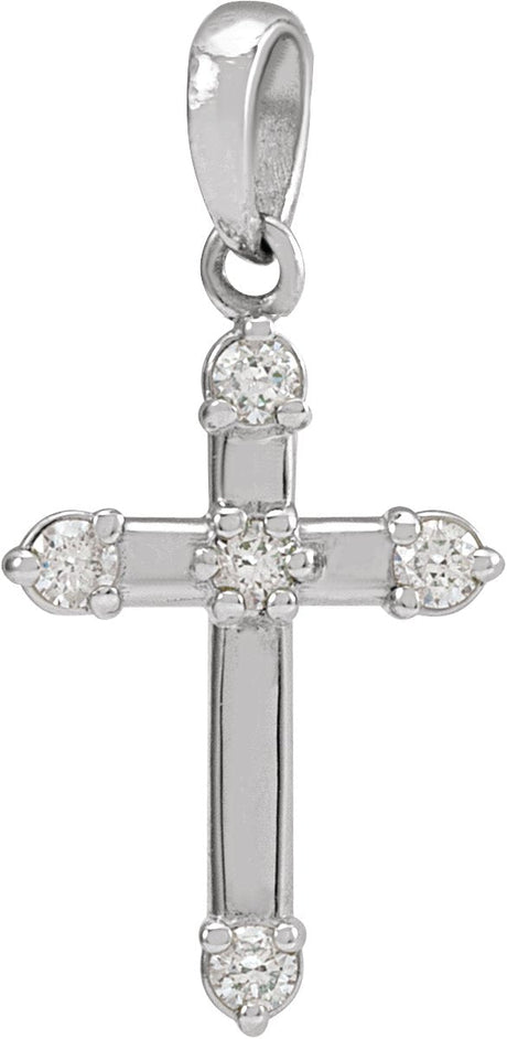 14K Gold Round Natural Diamond Cross Necklace or Pendant – up to 0.07 CTW - White Gold