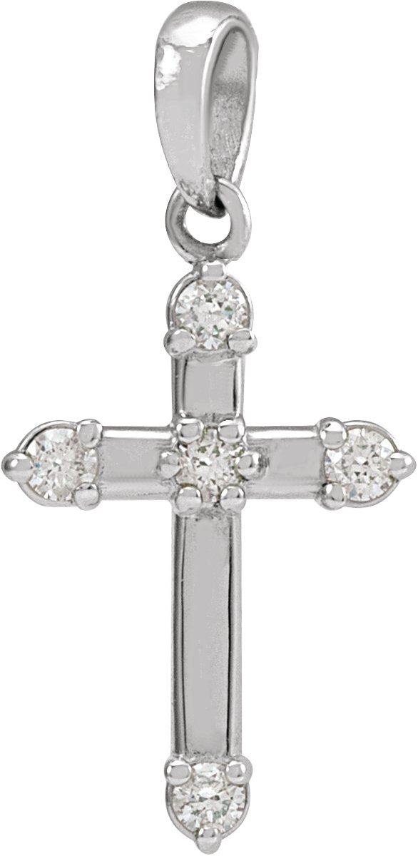 14K Gold Round Natural Diamond Cross Necklace or Pendant – up to 0.07 CTW - White Gold