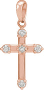 14K Gold Round Natural Diamond Cross Necklace or Pendant – up to 0.07 CTW - Rose Gold