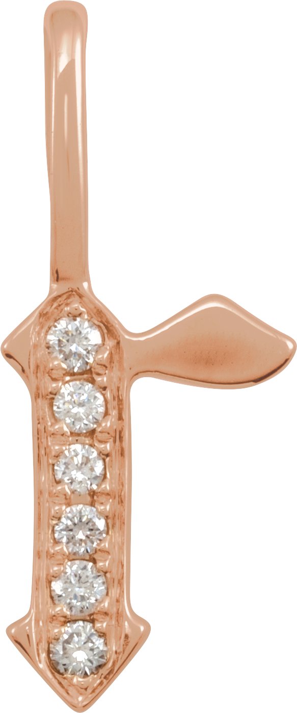 14K Gold Round Natural Diamond Gothic Initial Pendant - Rose Gold