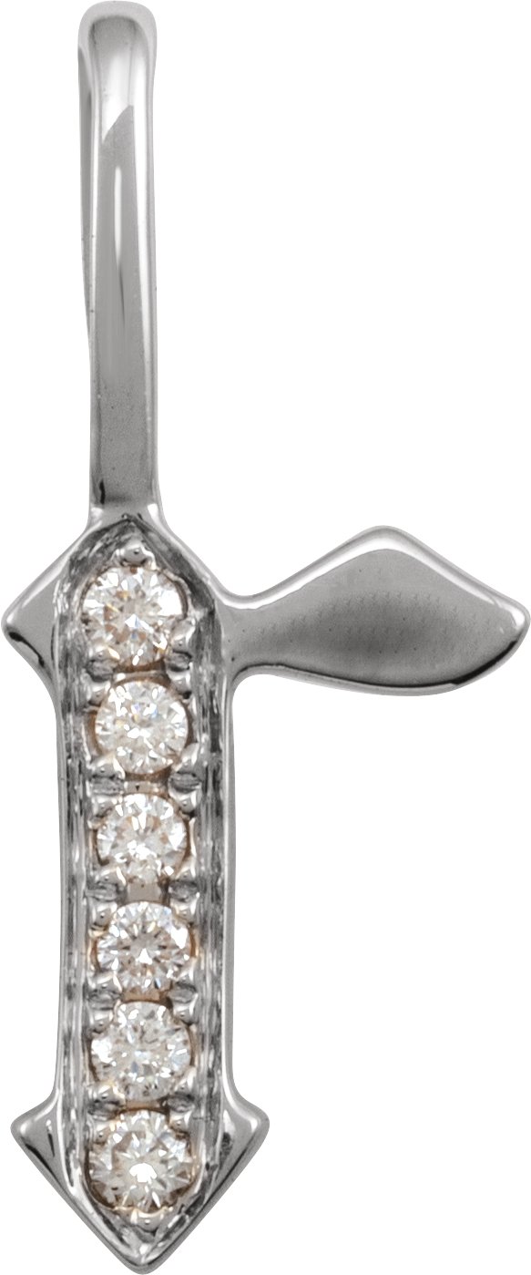 14K Gold Round Natural Diamond Gothic Initial Pendant - White Gold