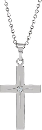14K Gold Round Natural Diamond Cross Necklace or Pendant - White Gold