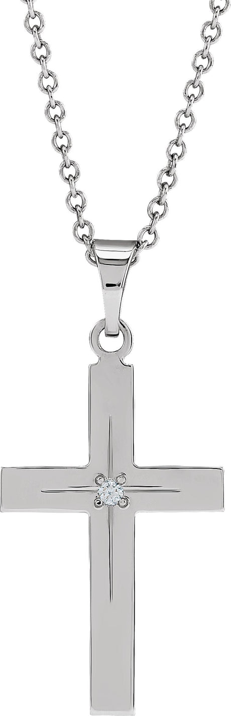 14K Gold Round Natural Diamond Cross Necklace or Pendant - White Gold