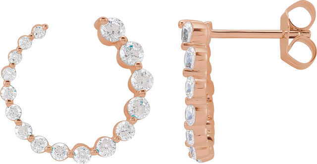 14K Gold Round Lab-Grown Diamond Front-Back Earrings - Rose Gold