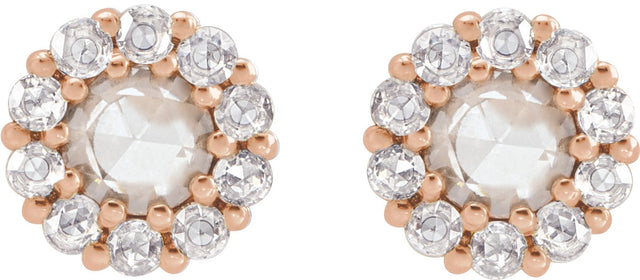 14K Gold Round Natural Diamond Rose-Cut Halo-Style Earrings - Rose Gold - view 4