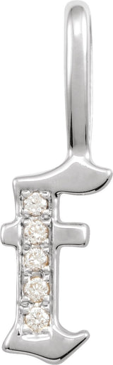 14K Gold Round Natural Diamond Gothic Initial Pendant - White Gold
