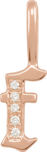14K Gold Round Natural Diamond Gothic Initial Pendant - Rose Gold