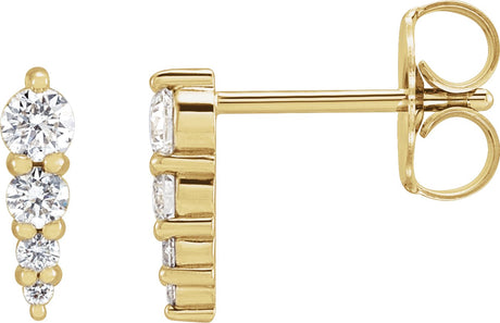 14K Gold Natural Diamond Graduated Bar Earrings - Yellow Gold