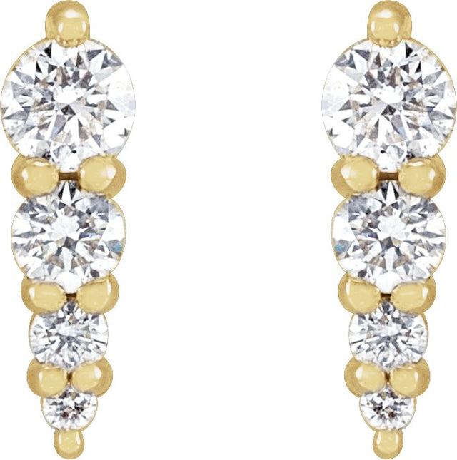 14K Gold Natural Diamond Graduated Bar Earrings - Yellow Gold - view 2