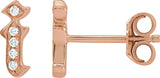 14K Gold Round Natural Diamond Accented Gothic Initial Earrings - Rose Gold