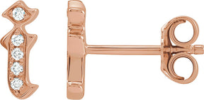 14K Gold Round Natural Diamond Accented Gothic Initial Earrings - Rose Gold