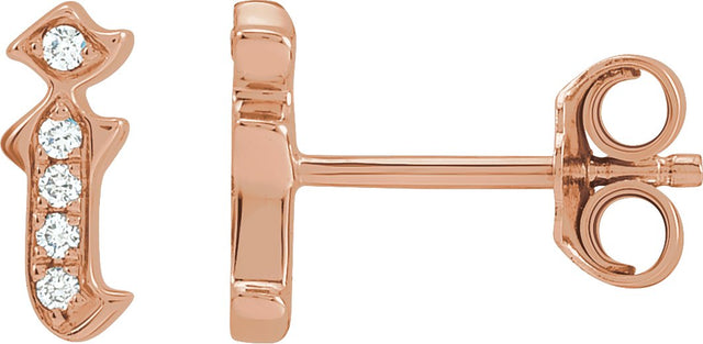14K Gold Round Natural Diamond Accented Gothic Initial Earrings - Rose Gold