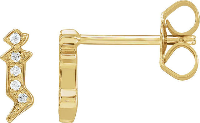 14K Gold Round Natural Diamond Accented Gothic Initial Earrings - Yellow Gold