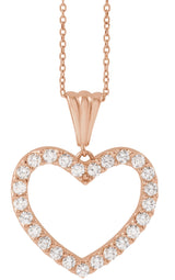 14K Gold Round Natural Diamond Heart Necklace – up to 3/8 CTW - Rose Gold