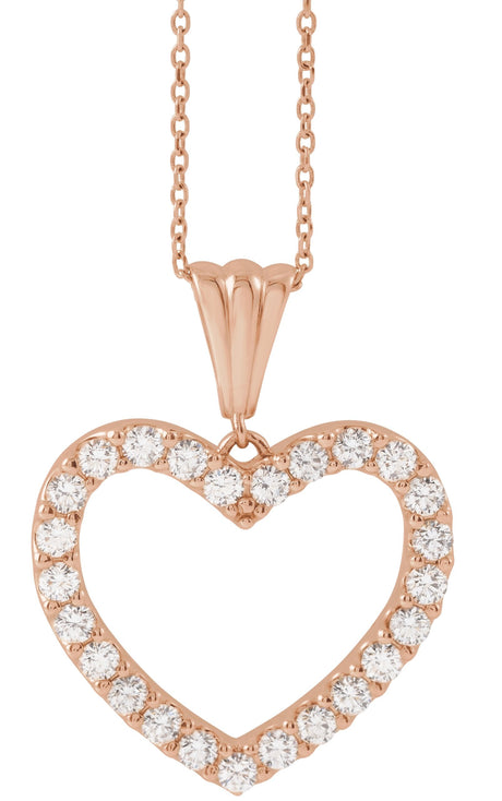 14K Gold Round Natural Diamond Heart Necklace – up to 3/8 CTW - Rose Gold