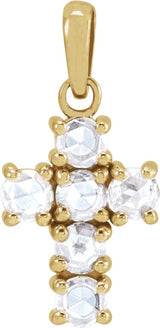 14K Gold Round Natural Diamond Rose-Cut Cross Necklace or Pendant - Yellow Gold