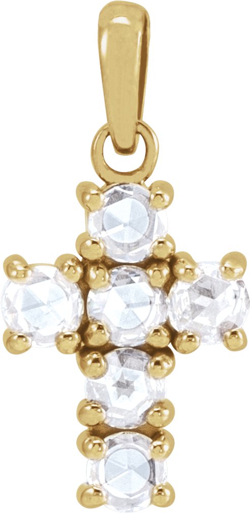 14K Gold Round Natural Diamond Rose-Cut Cross Necklace or Pendant - Yellow Gold
