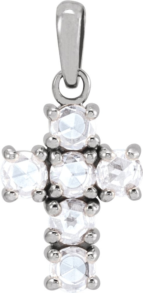 14K Gold Round Natural Diamond Rose-Cut Cross Necklace or Pendant - White Gold
