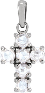 Platinum Round Natural Diamond Rose-Cut Cross Necklace or Pendant