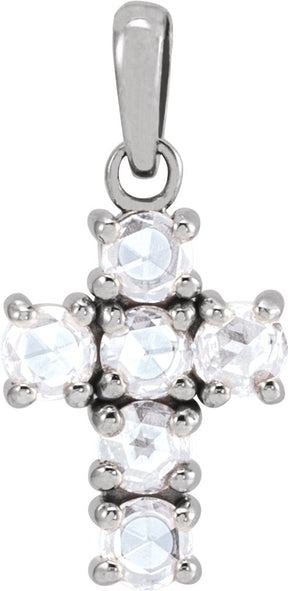 Platinum Round Natural Diamond Rose-Cut Cross Necklace or Pendant